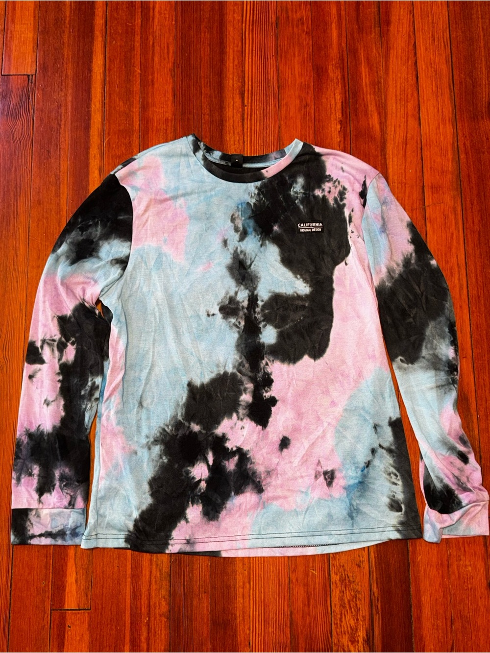 Tie-Dye Long Sleeve Crew — Pink, Blue & Black